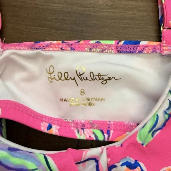 Lilly Pulitzer Girl Bikini Top Swim Wear SZ  8  pink ruffles And Floral, Lined - Picture 3 of 4